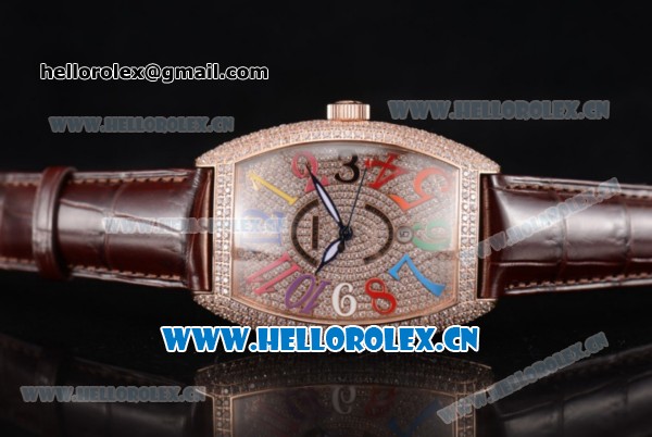 Franck Muller Casablanca Asia Automatic Rose Gold/Diamonds Case with Diamonds Dial and Arabic Numeral Markers Brown Leather Strap (ZF) - Click Image to Close